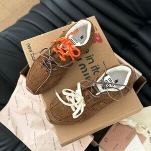 Miu Miu Brown Sneakers with White and Orange Laces